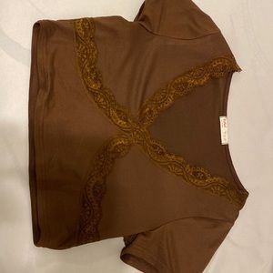 Women’s brown crop top with lace- $10, size large
